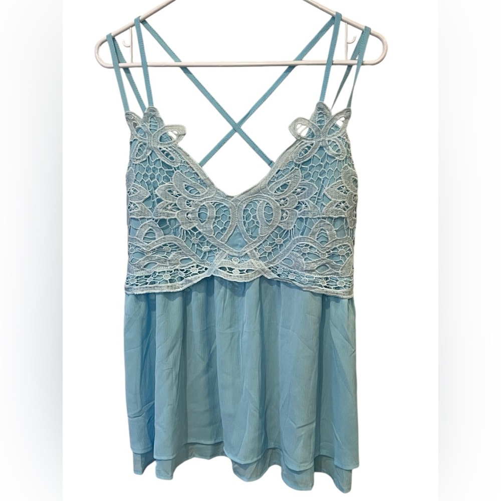 Crochet lace blue chiffon cami fairycore, Cottagecore, coquette, romantic